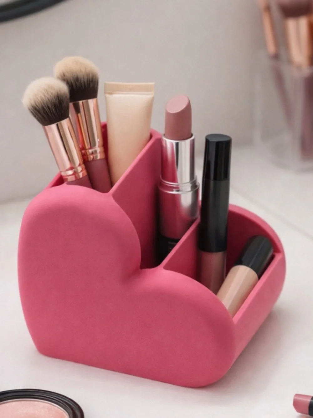Lovely Heart-Shaped Makeup & Desk Organizer
